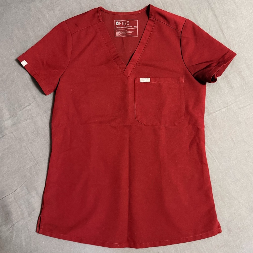 Figs Catarina One-Pocket Scrub Top Burgundy Size XXS Petite